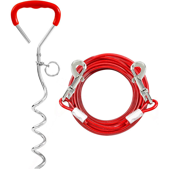 Piquet Ancrage Spirale Attache Longe Chien, Laisses d'attache Robuste pour Chien, Piquets d'attache Trousse pour Chiens avec Piquet et 6m Câbles d'attache pour Chien pour Cour, Jardin, Camping