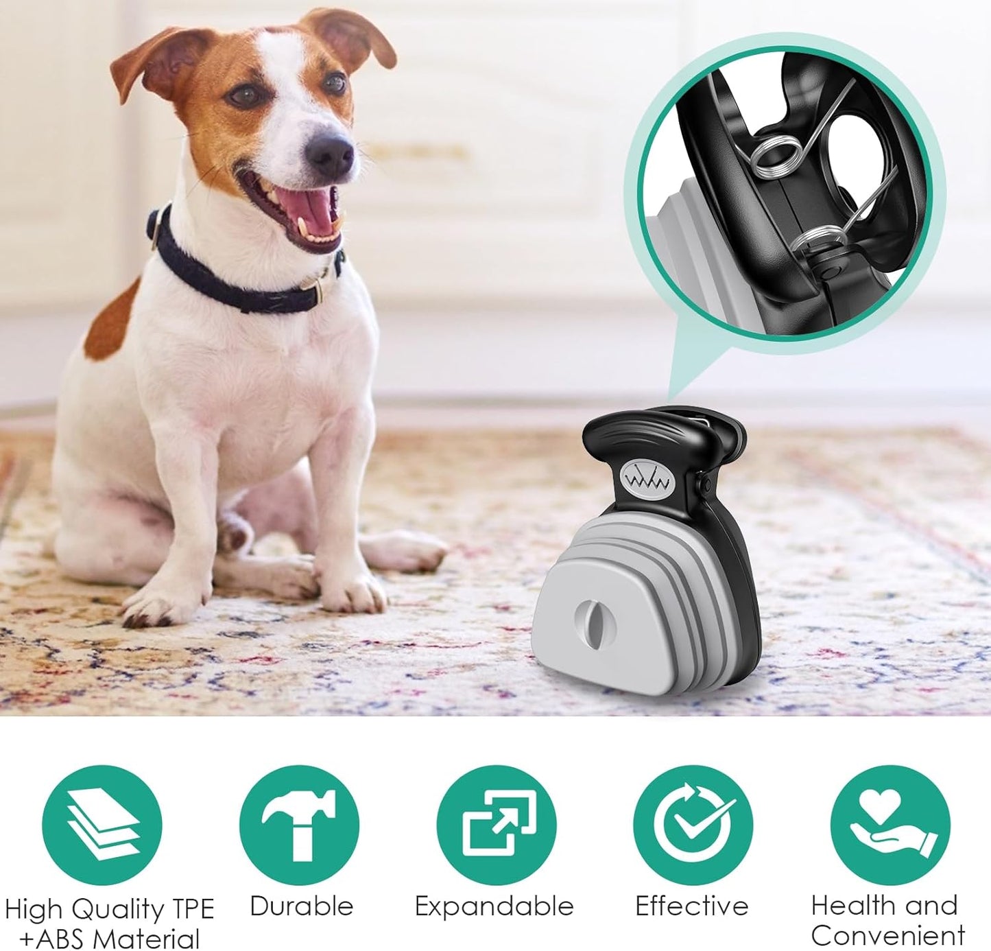 Pet Pooper Scooper, Portable Poop Scoop pour Chien Chat avec Distributeur de Sac, Portable Outil De Nettoyage de Pelles pour Animaux pour Maison ou Extérieur (6 Rouleau de Sacs à Déchets Inclus)