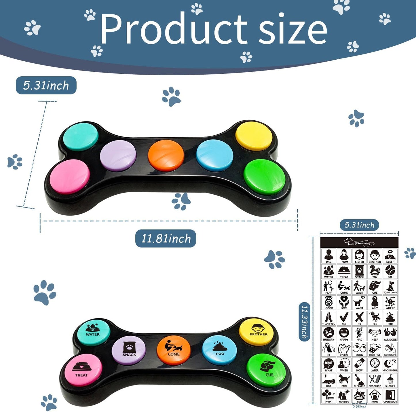7 en 1 Boutons pour Chien,Boutons de Dressage pour Chien Boutons de Communication pour Chien, Boutons parlants pour Chien,Apprenez à Votre Chien à Parler(Batterie Incluse)