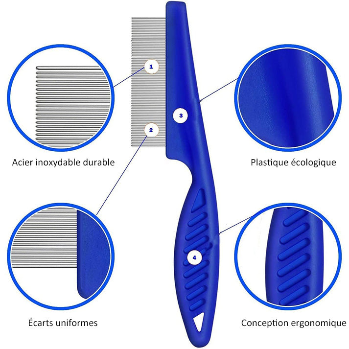 4 Peignes anti-puces, peignes en acier inoxydable double face pour enlever les taches de larmes, peigne doux pour enlever les nœuds et les enchevêtrements, outil de démêlage pour les petits