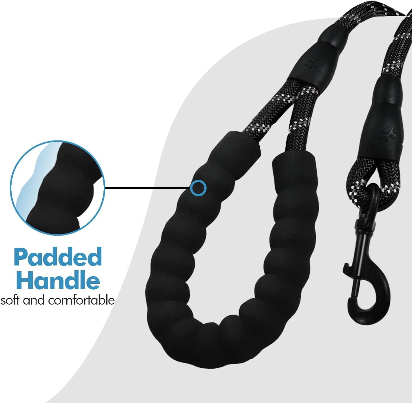 Laisse Chien, Laisse de Dressage pour Chien, Rembourrée, Poignée Souple, Corde pour Chiots et Petits, Moyens et Grands Chiens,1,2 et 1,8 mètres,2 mètres(Noir)