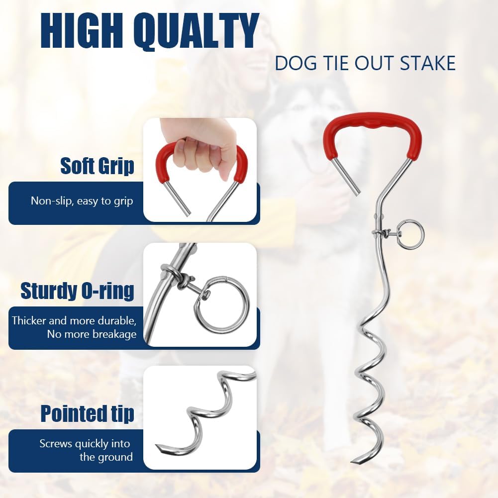 Piquet Ancrage Spirale Attache Longe Chien, Laisses d'attache Robuste pour Chien, Piquets d'attache Trousse pour Chiens avec Piquet et 6m Câbles d'attache pour Chien pour Cour, Jardin, Camping