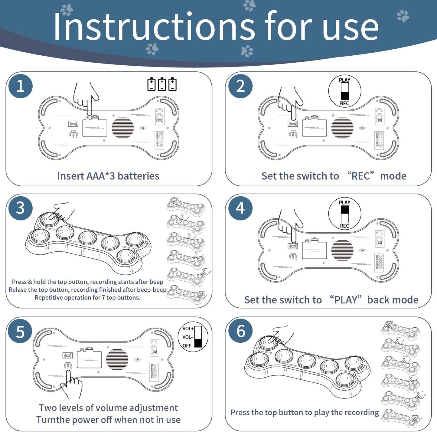 7 en 1 Boutons pour Chien,Boutons de Dressage pour Chien Boutons de Communication pour Chien, Boutons parlants pour Chien,Apprenez à Votre Chien à Parler(Batterie Incluse)