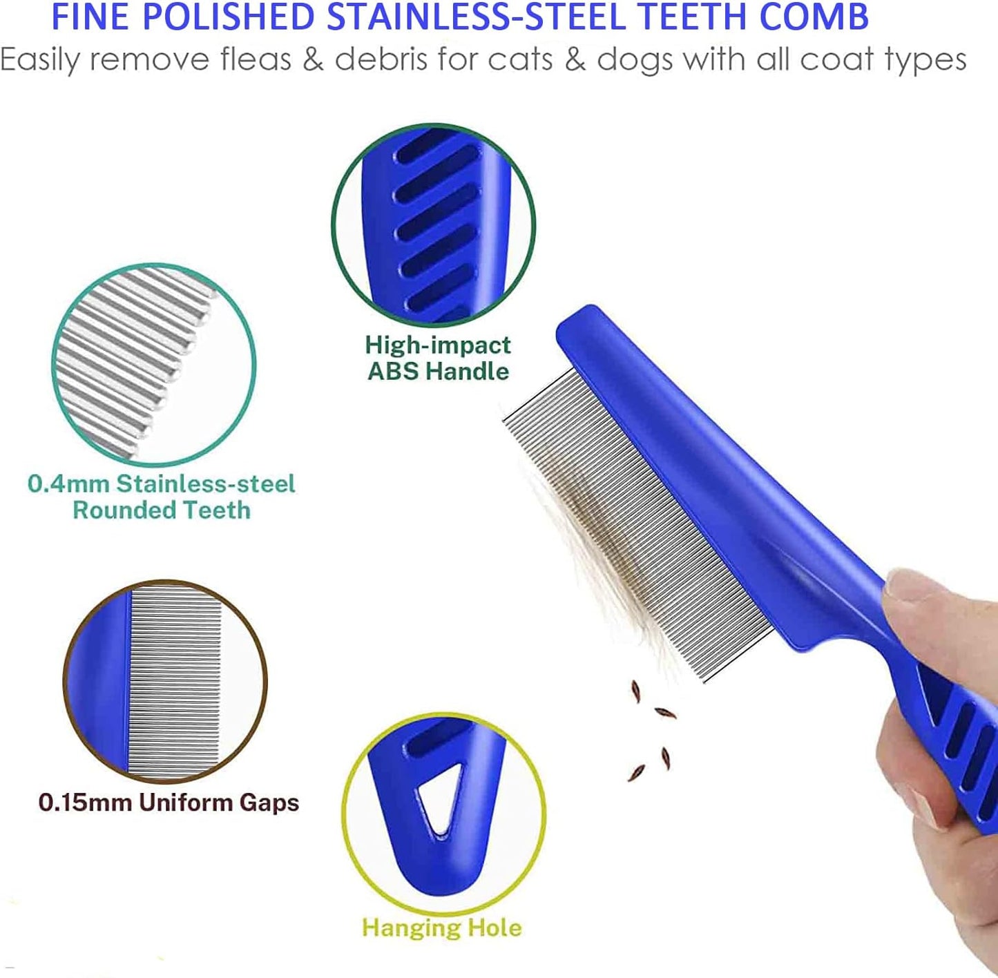 4 Peignes anti-puces, peignes en acier inoxydable double face pour enlever les taches de larmes, peigne doux pour enlever les nœuds et les enchevêtrements, outil de démêlage pour les petits