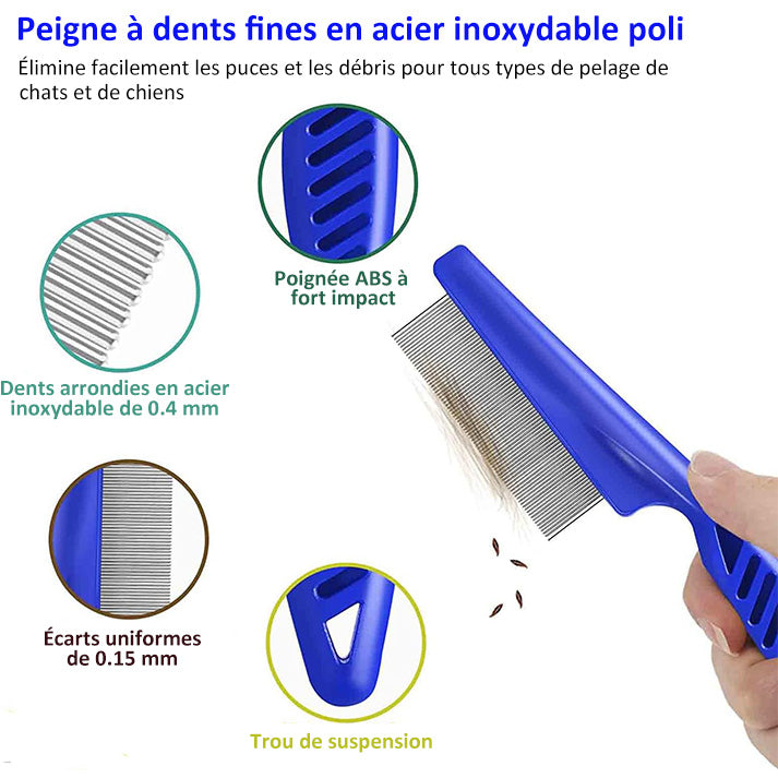 4 Peignes anti-puces, peignes en acier inoxydable double face pour enlever les taches de larmes, peigne doux pour enlever les nœuds et les enchevêtrements, outil de démêlage pour les petits