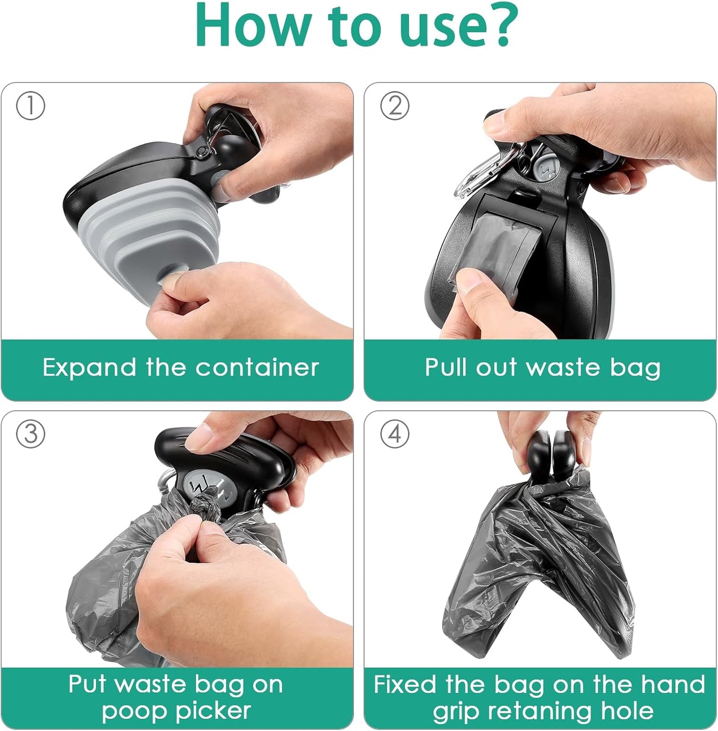 Pet Pooper Scooper, Portable Poop Scoop pour Chien Chat avec Distributeur de Sac, Portable Outil De Nettoyage de Pelles pour Animaux pour Maison ou Extérieur (6 Rouleau de Sacs à Déchets Inclus)