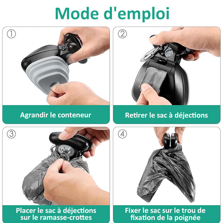 Pet Pooper Scooper, Portable Poop Scoop pour Chien Chat avec Distributeur de Sac, Portable Outil De Nettoyage de Pelles pour Animaux pour Maison ou Extérieur (6 Rouleau de Sacs à Déchets Inclus)