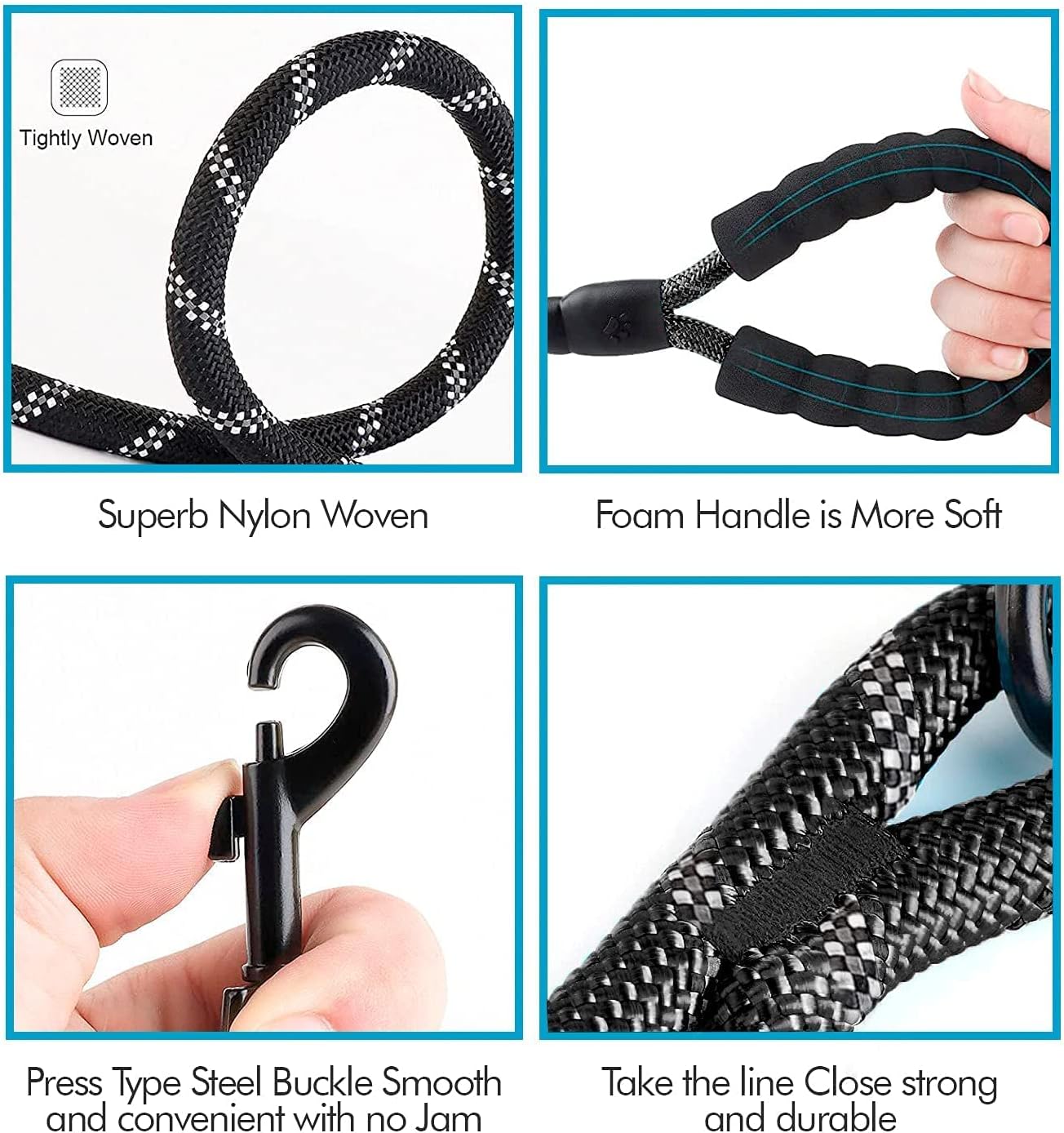 Laisse Chien, Laisse de Dressage pour Chien, Rembourrée, Poignée Souple, Corde pour Chiots et Petits, Moyens et Grands Chiens,1,2 et 1,8 mètres,2 mètres(Noir)