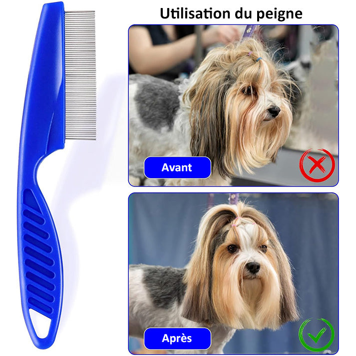 4 Peignes anti-puces, peignes en acier inoxydable double face pour enlever les taches de larmes, peigne doux pour enlever les nœuds et les enchevêtrements, outil de démêlage pour les petits