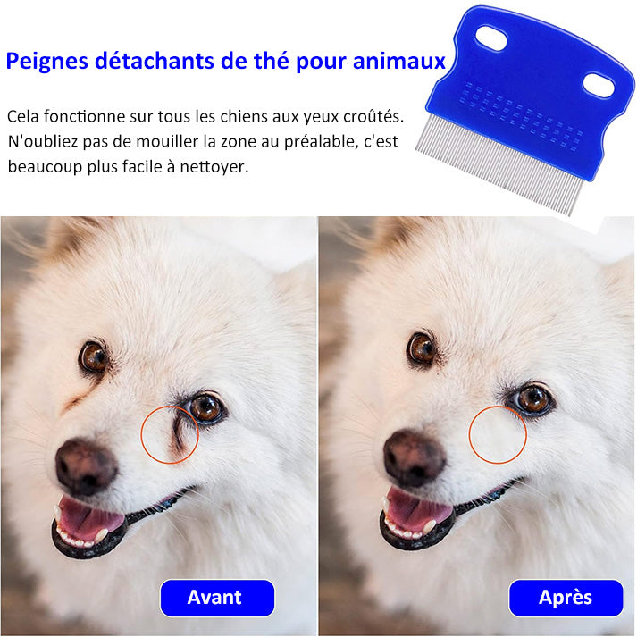 4 Peignes anti-puces, peignes en acier inoxydable double face pour enlever les taches de larmes, peigne doux pour enlever les nœuds et les enchevêtrements, outil de démêlage pour les petits