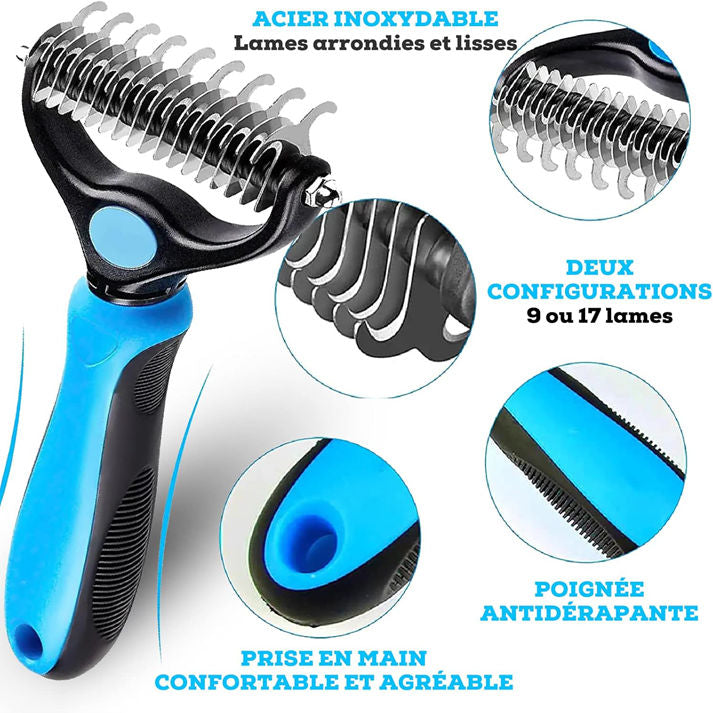 Brosse Chien – Outil de démêlage double face – Râteau Pour Sous-Poil Pour Chien, Brosse Chat – Toilettage Du Chien –Démêlage Brosse Chien Poil Long(Bleu)