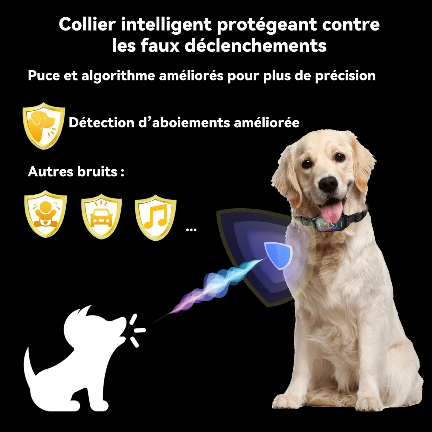 Collier Anti Aboiement Chien Automatique,Collier Vibrant-BS1