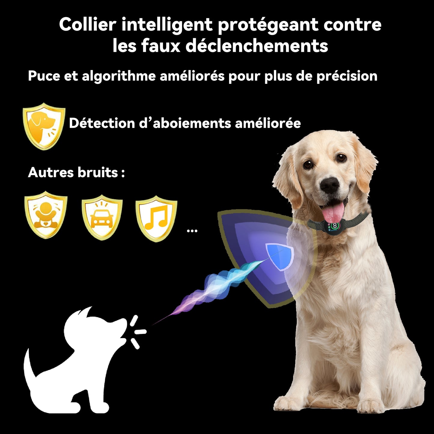 Collier Anti Aboiement Chien Automatique,Collier Vibrant-B659