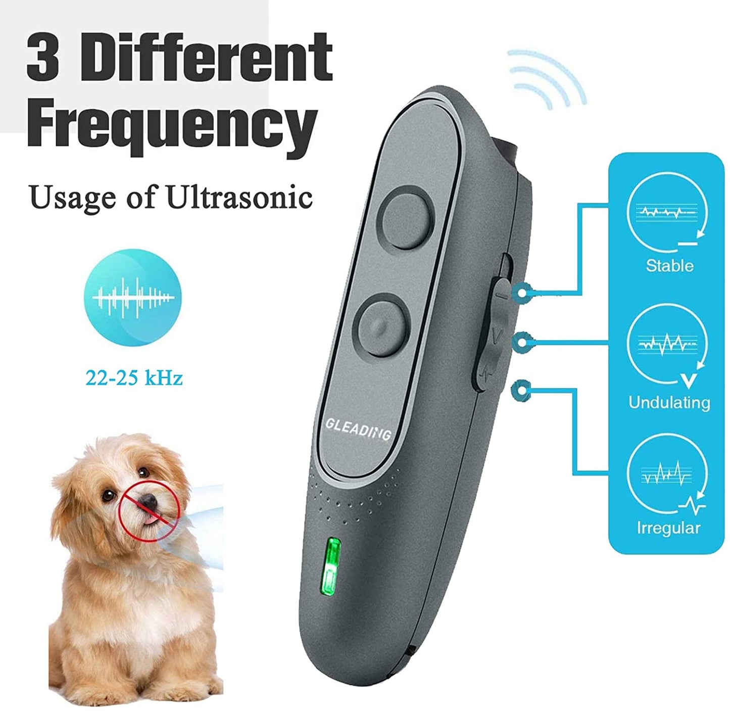 Dispositif de Dressage pour Chiens à Ultrasons, Dissuasion de Contrôle d'Aboiements Ultrasonique de Chiens Rechargeable et Sûr, Appareil Anti-aboiement à Ultrasons pour Chien Portable-GPU30