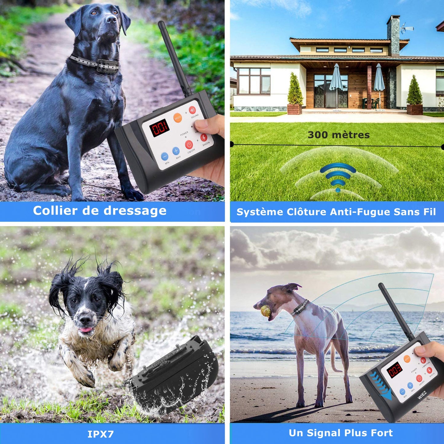 Wireless Dog Fence System with Waterproof Collar, 2 in 1 Wireless Dog Fence and Training Collar (GAF003)