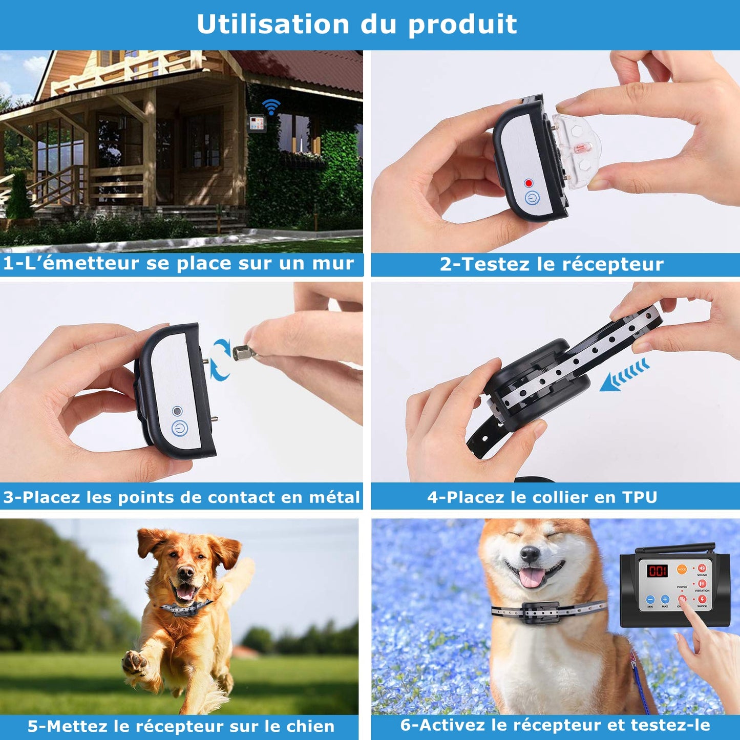 Système Clôture Anti-Fugue Sans Fil avec un Collier Imperméable，Clôture Sans Fil et Collier de Dressage pour Chien 2 en 1 (GAF003)