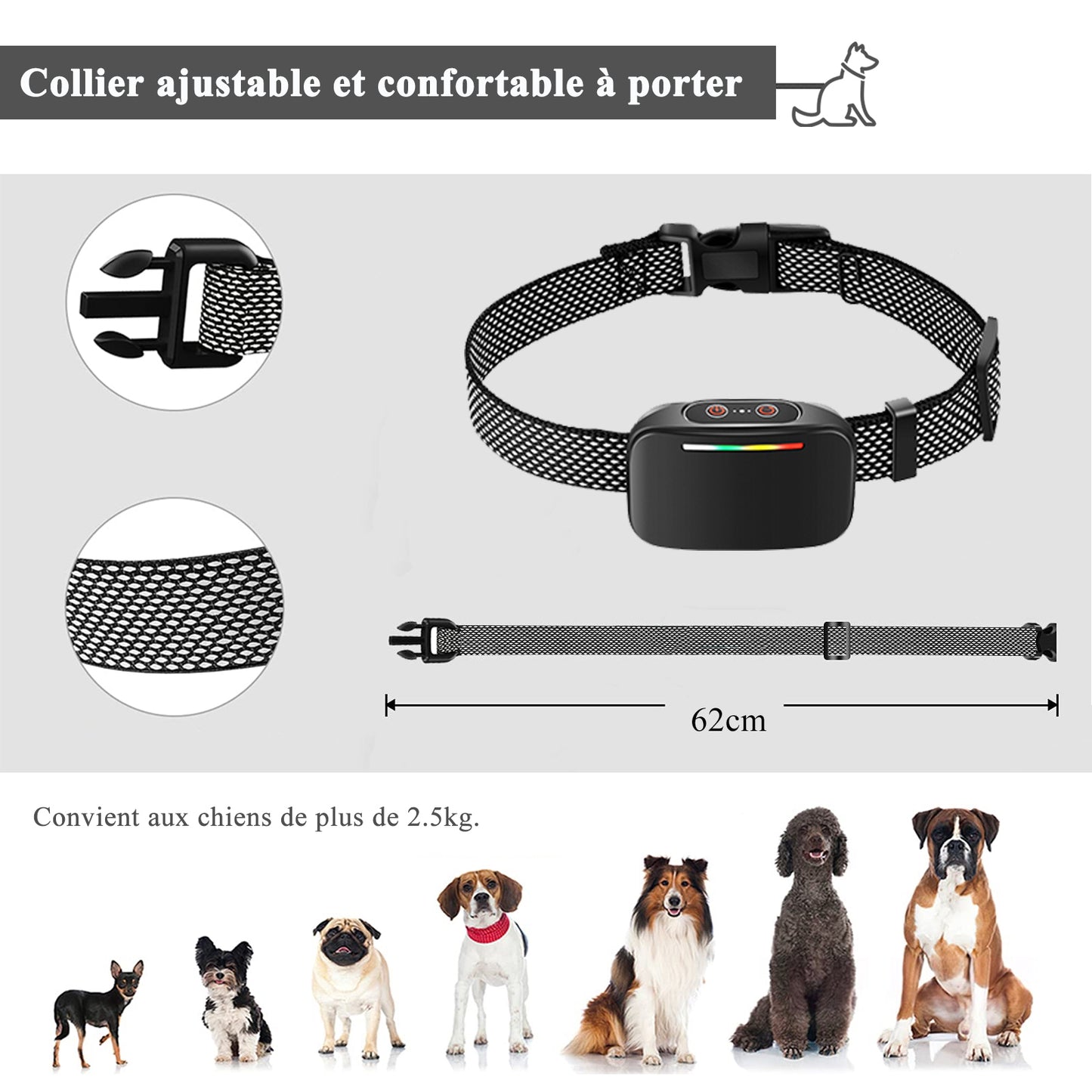 Collier Anti Aboiement Chien Automatique,Collier Choc-GNABT8008