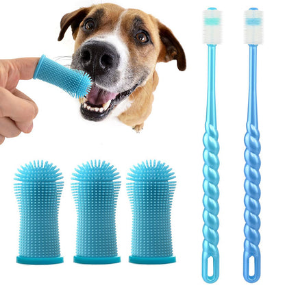 Brosse à Dent Chien, 360° Brosses à Doigts pour Animaux, Rafraîchit l'Haleine & Élimine la Plaque Dentaire, Pour le Nettoyage et le Soin des Dents, Chien Accessoires, Lot de 5 (Bleu)