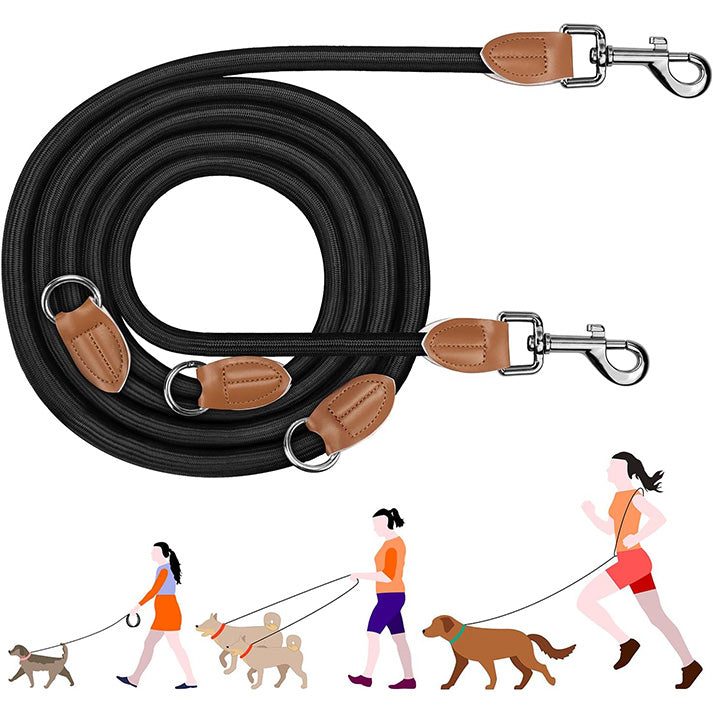 Laisse Réglable 3 m, Laisse Multifonctionnelle 3 Points Robuste pour 2 Chien, Longe pour Chien de Petite à Grande Taille pour Promenade, Dressage, Entraînement