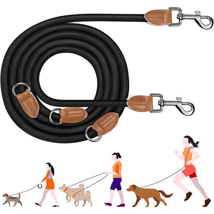 Laisse Réglable 3 m, Laisse Multifonctionnelle 3 Points Robuste pour 2 Chien, Longe pour Chien de Petite à Grande Taille pour Promenade, Dressage, Entraînement
