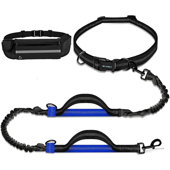 Laisse de Chien Main Libre, avec Une Ceinture Réglable à Fixer à La Taille pour Jogging, Absorption de Choc, Harnais avec Couture Réfléchissante
