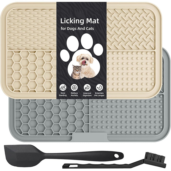 2PCS Tapis de léchage Chien avec ventouses - Tapis Anti-Glisse Alimentation Humide/Sèche, Surface Alvéolée Lavable Apaisant Anxiété Chien/Chat, Tapis de Distribution pour Croquettes