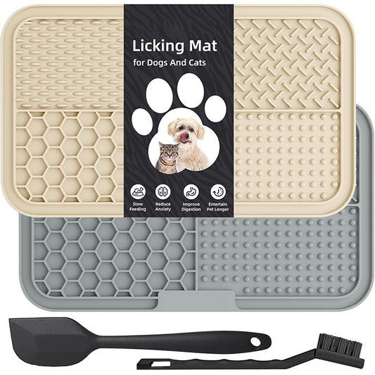 2PCS Tapis de léchage Chien avec ventouses - Tapis Anti-Glisse Alimentation Humide/Sèche, Surface Alvéolée Lavable Apaisant Anxiété Chien/Chat, Tapis de Distribution pour Croquettes