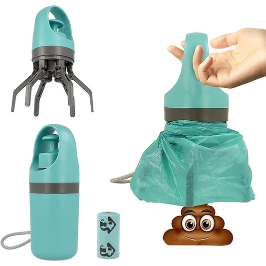 Pooper Scooper, No Touch Poop Scooper Portable pour Petits, Moyens et Grands Chiens, ramasseur de déjections Canines avec 15PCS de sachets et Poubelle Anti-Fuite