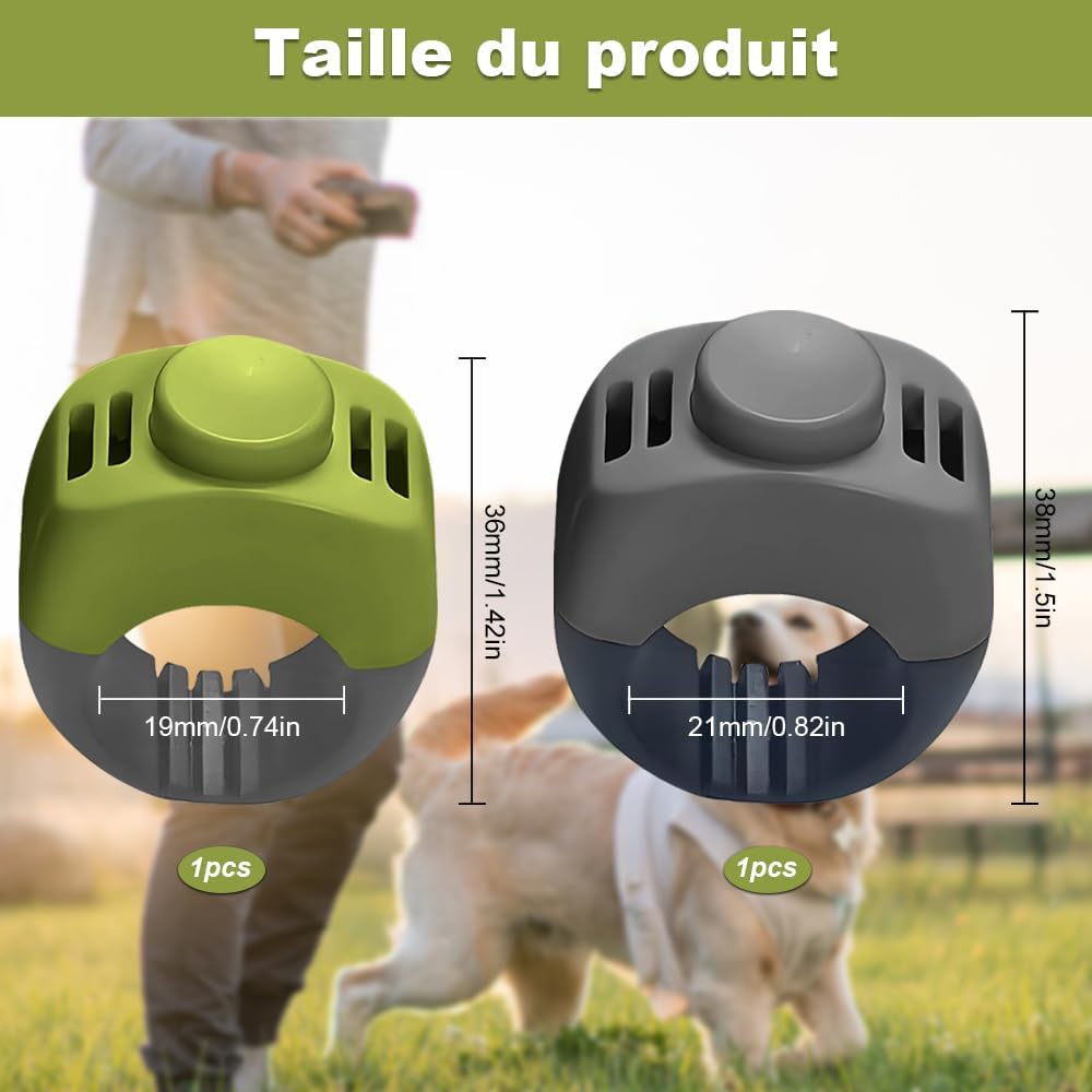Lot de 2 clickers pour Chien (19 mm/21 mm) en Vert Herbe et Gris – Accessoire de Dressage Pratique pour Chien comme clicker Anneau pour Chien pour l'entraînement des Chiens