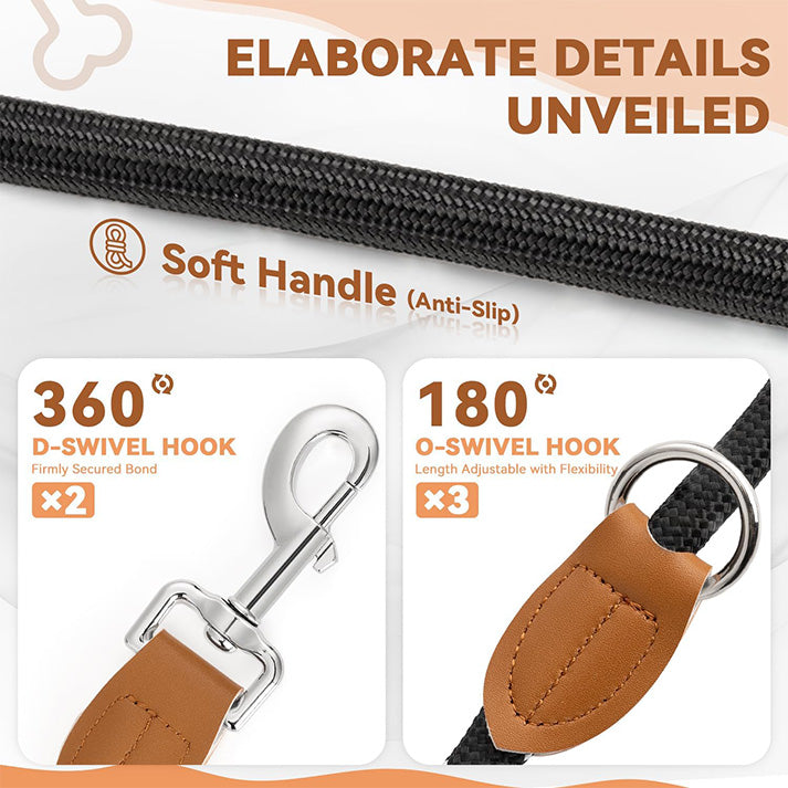 Laisse Réglable 3 m, Laisse Multifonctionnelle 3 Points Robuste pour 2 Chien, Longe pour Chien de Petite à Grande Taille pour Promenade, Dressage, Entraînement