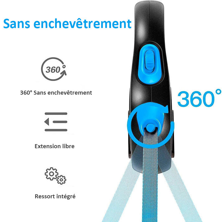 Laisse Chien, Enrouleur, Extensible, Rétractable, Laisse Flexible de Dressage et de Promenade, pour Petits, Moyens et Grands Chiens (Bleu, 8 Mètres)