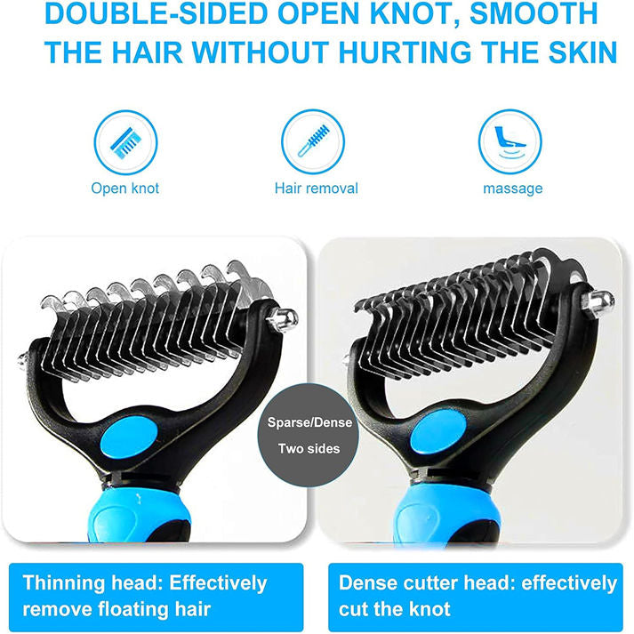 Brosse Chien – Outil de démêlage double face – Râteau Pour Sous-Poil Pour Chien, Brosse Chat – Toilettage Du Chien –Démêlage Brosse Chien Poil Long(Bleu)