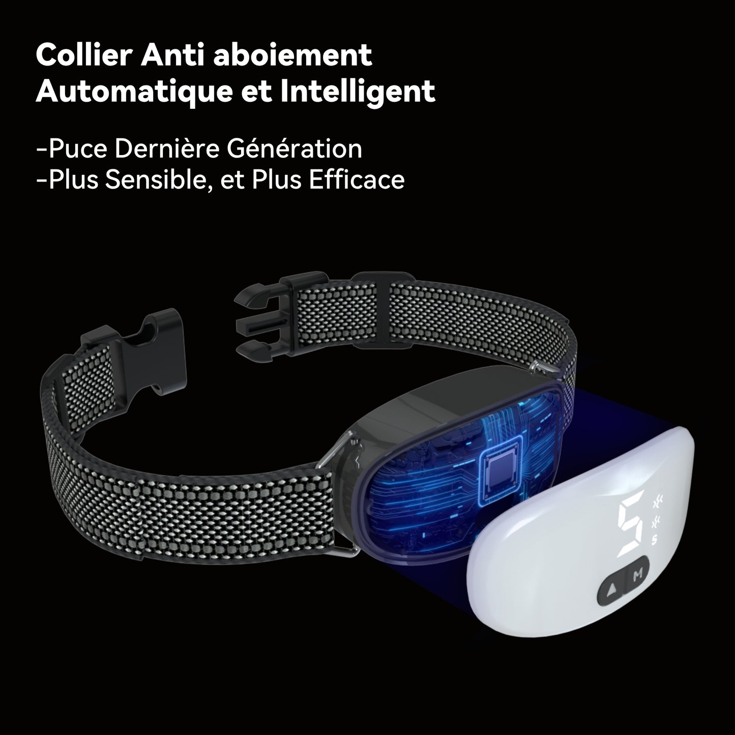Collier Anti Aboiement Chien Automatique,Collier Vibrant,Blanc-B658W