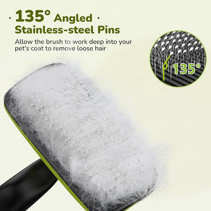 Brosse Chien Poil Long Court, Grande Brosse Chat, Enlèvement des Poils en Un Clic, Brosse pour Chien Élimine Jusqu'à 95% des Poils Morts Et des Peluches, pour Le Toilettage, Vert