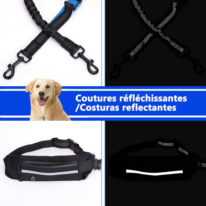 Laisse de Chien Main Libre, avec Une Ceinture Réglable à Fixer à La Taille pour Jogging, Absorption de Choc, Harnais avec Couture Réfléchissante