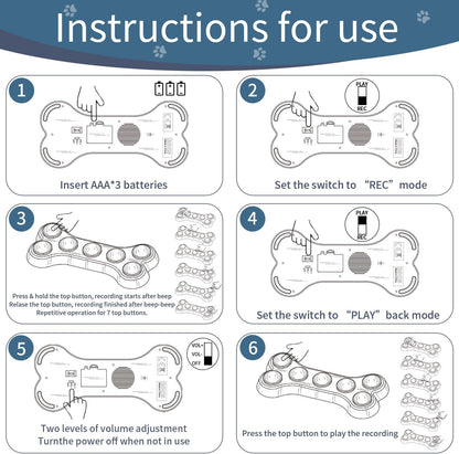 7 en 1 Boutons pour Chien,Boutons de Dressage pour Chien Boutons de Communication pour Chien, Boutons parlants pour Chien,Apprenez à Votre Chien à Parler(Batterie Incluse)
