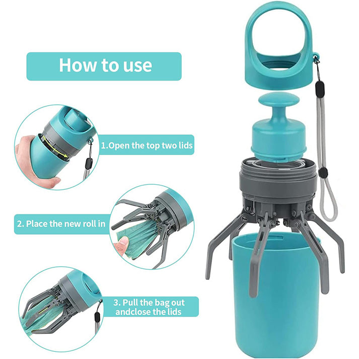 Pooper Scooper, No Touch Poop Scooper Portable pour Petits, Moyens et Grands Chiens, ramasseur de déjections Canines avec 15PCS de sachets et Poubelle Anti-Fuite
