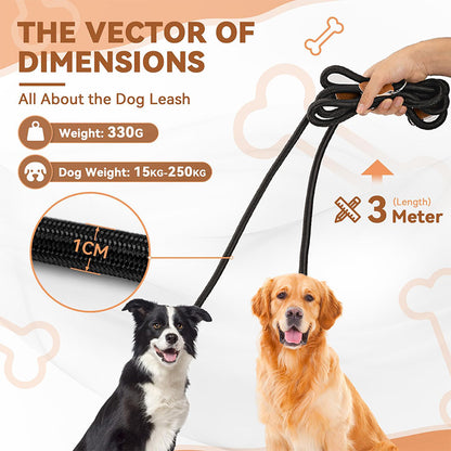 Laisse Réglable 3 m, Laisse Multifonctionnelle 3 Points Robuste pour 2 Chien, Longe pour Chien de Petite à Grande Taille pour Promenade, Dressage, Entraînement