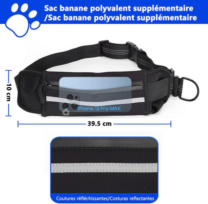 Laisse de Chien Main Libre, avec Une Ceinture Réglable à Fixer à La Taille pour Jogging, Absorption de Choc, Harnais avec Couture Réfléchissante