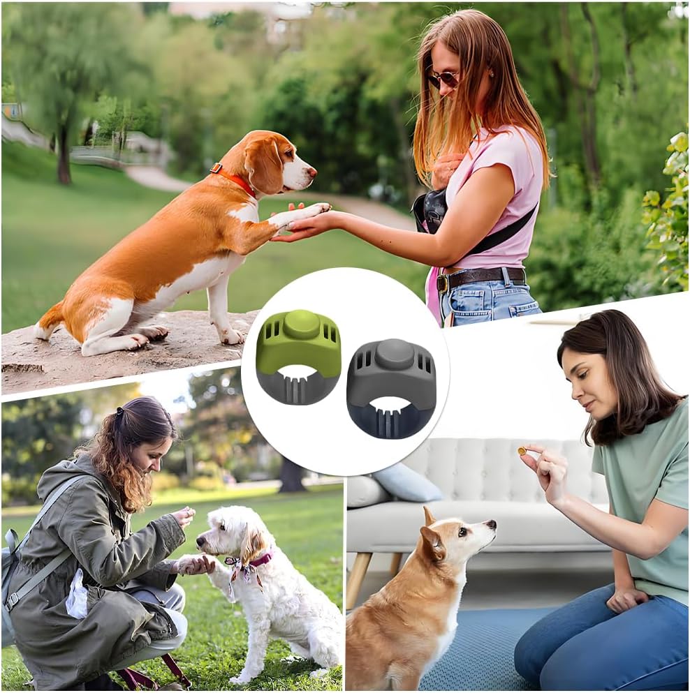 Lot de 2 clickers pour Chien (19 mm/21 mm) en Vert Herbe et Gris – Accessoire de Dressage Pratique pour Chien comme clicker Anneau pour Chien pour l'entraînement des Chiens