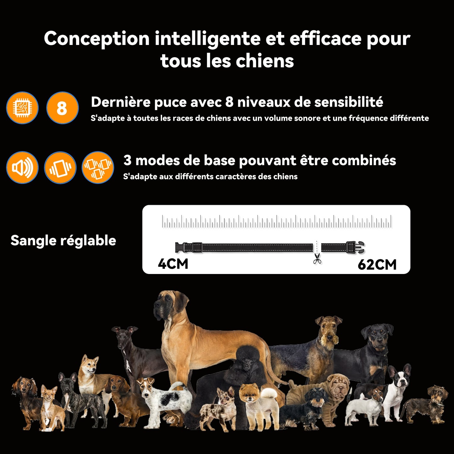 Collier Anti Aboiement Chien Automatique,Collier Vibrant,Blanc-B658W