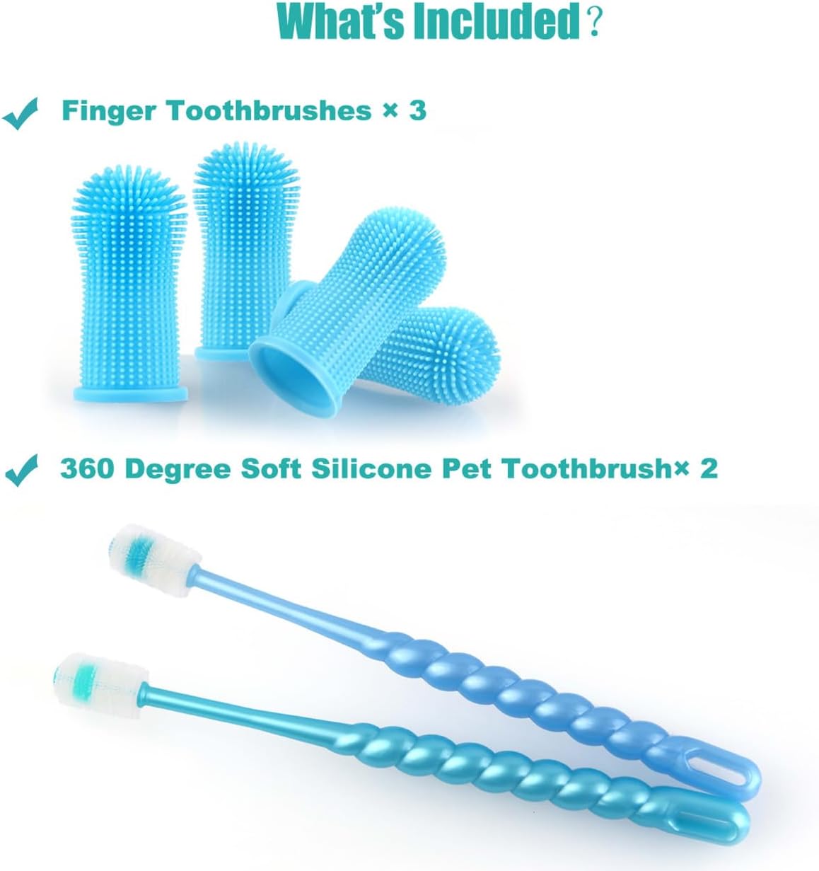 Brosse à Dent Chien, 360° Brosses à Doigts pour Animaux, Rafraîchit l'Haleine & Élimine la Plaque Dentaire, Pour le Nettoyage et le Soin des Dents, Chien Accessoires, Lot de 5 (Bleu)