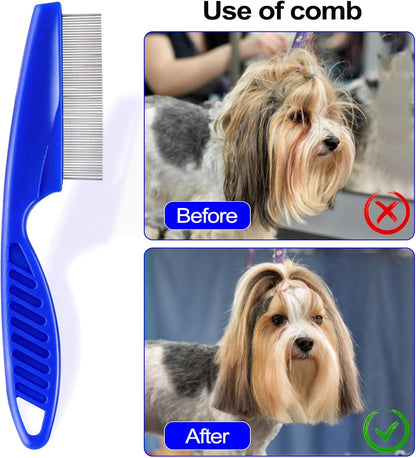 4 Peignes anti-puces, peignes en acier inoxydable double face pour enlever les taches de larmes, peigne doux pour enlever les nœuds et les enchevêtrements, outil de démêlage pour les petits