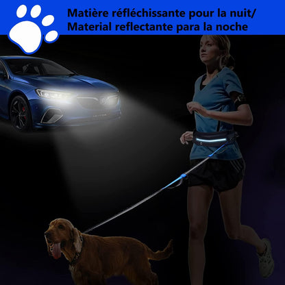 Laisse de Chien Main Libre, avec Une Ceinture Réglable à Fixer à La Taille pour Jogging, Absorption de Choc, Harnais avec Couture Réfléchissante