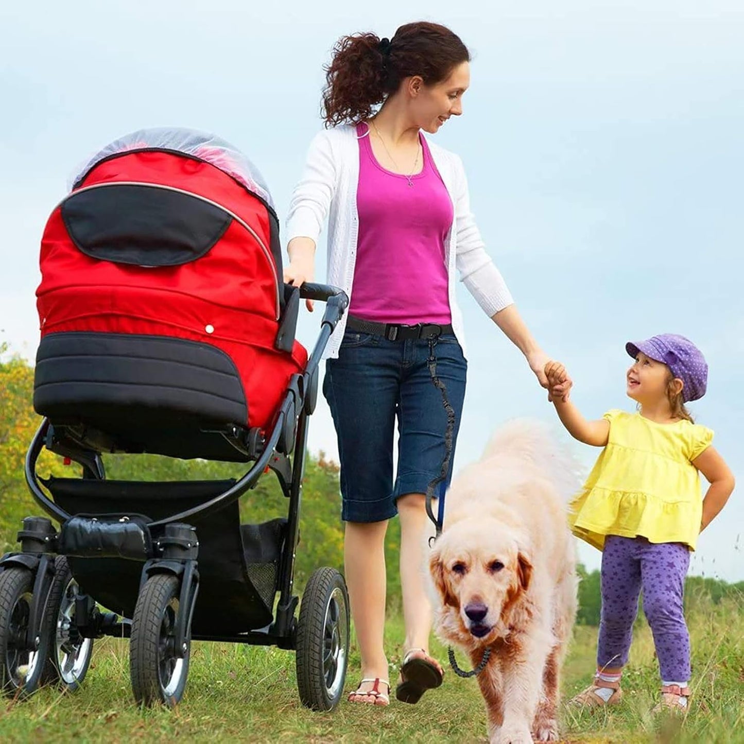 Laisse de Chien Main Libre, avec Une Ceinture Réglable à Fixer à La Taille pour Jogging, Absorption de Choc, Harnais avec Couture Réfléchissante