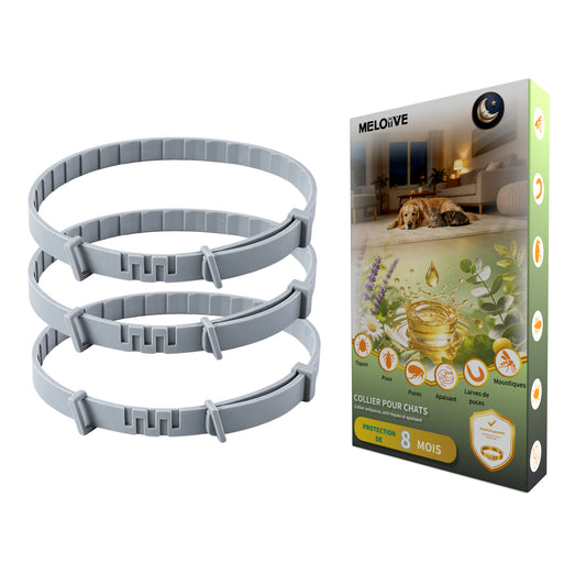 Collier Apaisant Anti‑Puces et Tiques pour Chat, Traitement Naturel,Jusqu'à 8 Mois de Prévention Puces et Tiques, Soutien Apaisant Contre Stress et Comportements Indésirables, Taille Ajustable