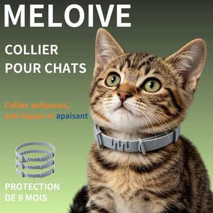 Collier Apaisant Anti‑Puces et Tiques pour Chat, Traitement Naturel,Jusqu'à 8 Mois de Prévention Puces et Tiques, Soutien Apaisant Contre Stress et Comportements Indésirables, Taille Ajustable