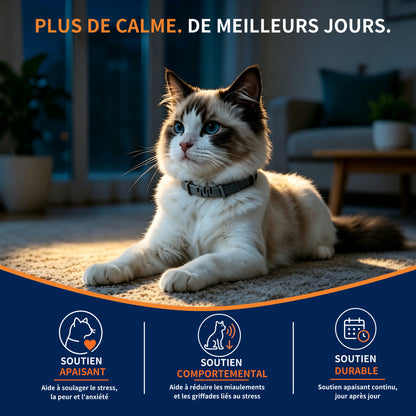 Collier Apaisant Anti‑Puces et Tiques pour Chat, Traitement Naturel,Jusqu'à 8 Mois de Prévention Puces et Tiques, Soutien Apaisant Contre Stress et Comportements Indésirables, Taille Ajustable