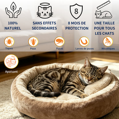 Collier Apaisant Anti‑Puces et Tiques pour Chat, Traitement Naturel,Jusqu'à 8 Mois de Prévention Puces et Tiques, Soutien Apaisant Contre Stress et Comportements Indésirables, Taille Ajustable