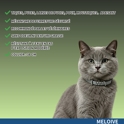 Collier Apaisant Anti‑Puces et Tiques pour Chat, Traitement Naturel,Jusqu'à 8 Mois de Prévention Puces et Tiques, Soutien Apaisant Contre Stress et Comportements Indésirables, Taille Ajustable